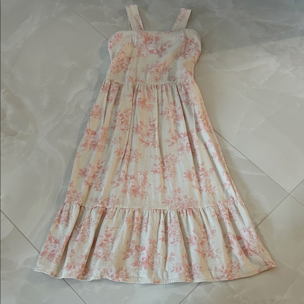 Floral Pink and White Kids Linen Dress